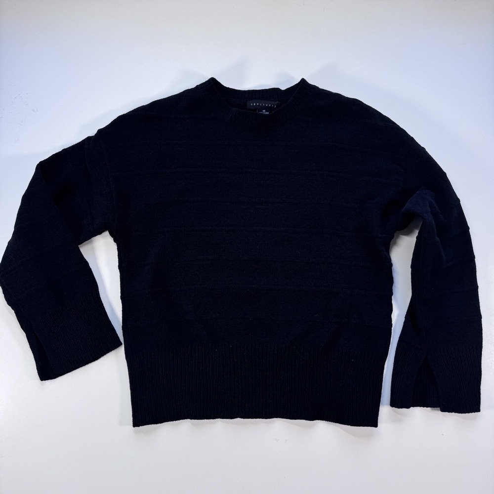 SANCTUARY Crew Neck Knit Sweater Womens XS Black Textured Stripe